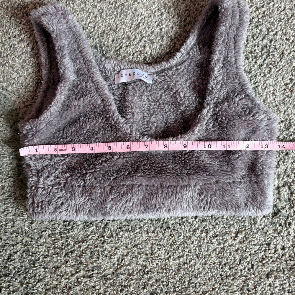 Love Poem Crop Top Women S Grey Fuzzy Sherpa Scoop Neck Sleeveless  Loungewear - Picture 6 of 7